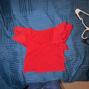 a new day Red Puff Sleeve Crop Top